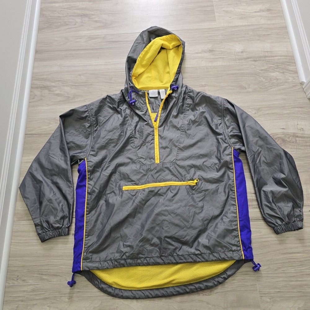Actra 1/4 Zip Gray Yellow Purple Vintage Windbreaker Medium LA LAKERS COLORS